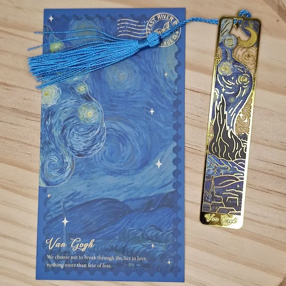 Gold Van Gogh Design Bookmark with Blue Tassel